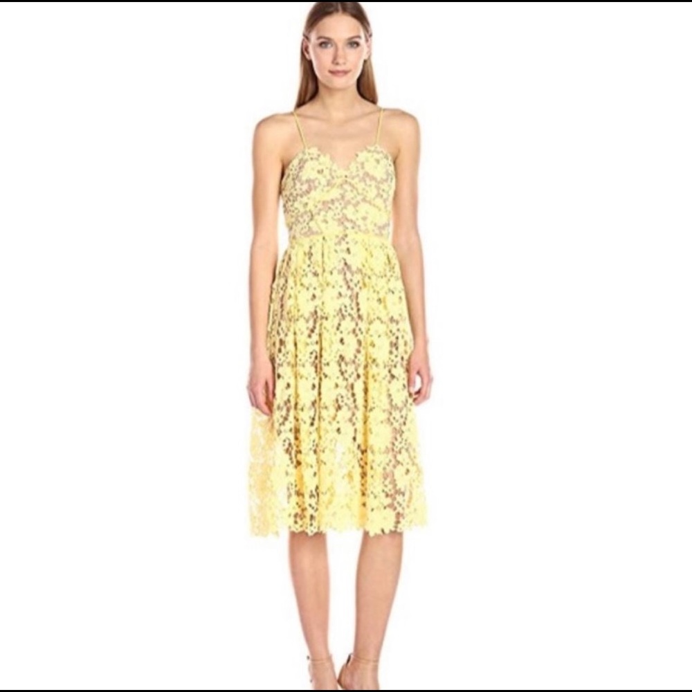 Donna Morgan yellow floral lace dress, size 10
